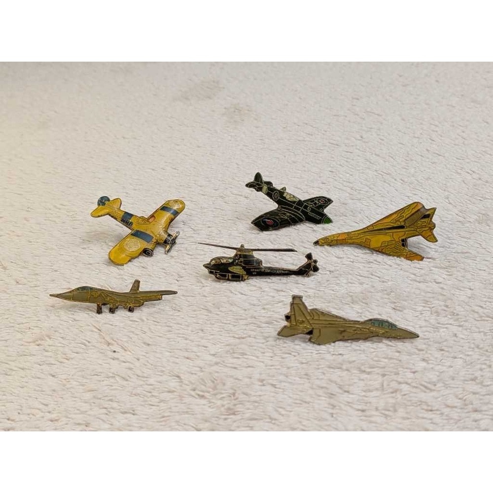 Lot of 6 Vintage Aircraft Pins - Fighter Jet Helicopter Biplane Military